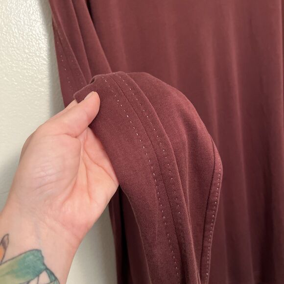 Wilke Rodriguez Contrast Stitch Silk Long Sleeve Crewneck Shirt, Brown- XXL Tall - Picture 3 of 11